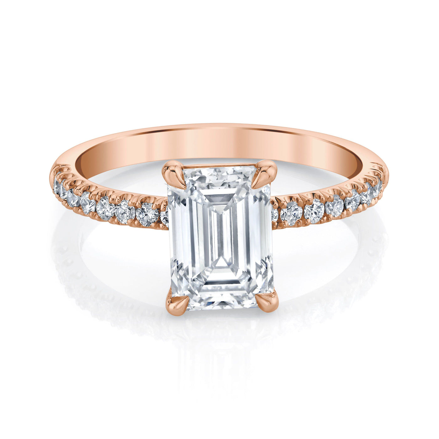 Emerson Fine Jewelry 3ct Everly Emerald Cut Pave Engagement Rings 18K Rose Gold / 3ct Emerald Cut Lab Grown Diamond - F in Color - VVS in Clarity - Excellent