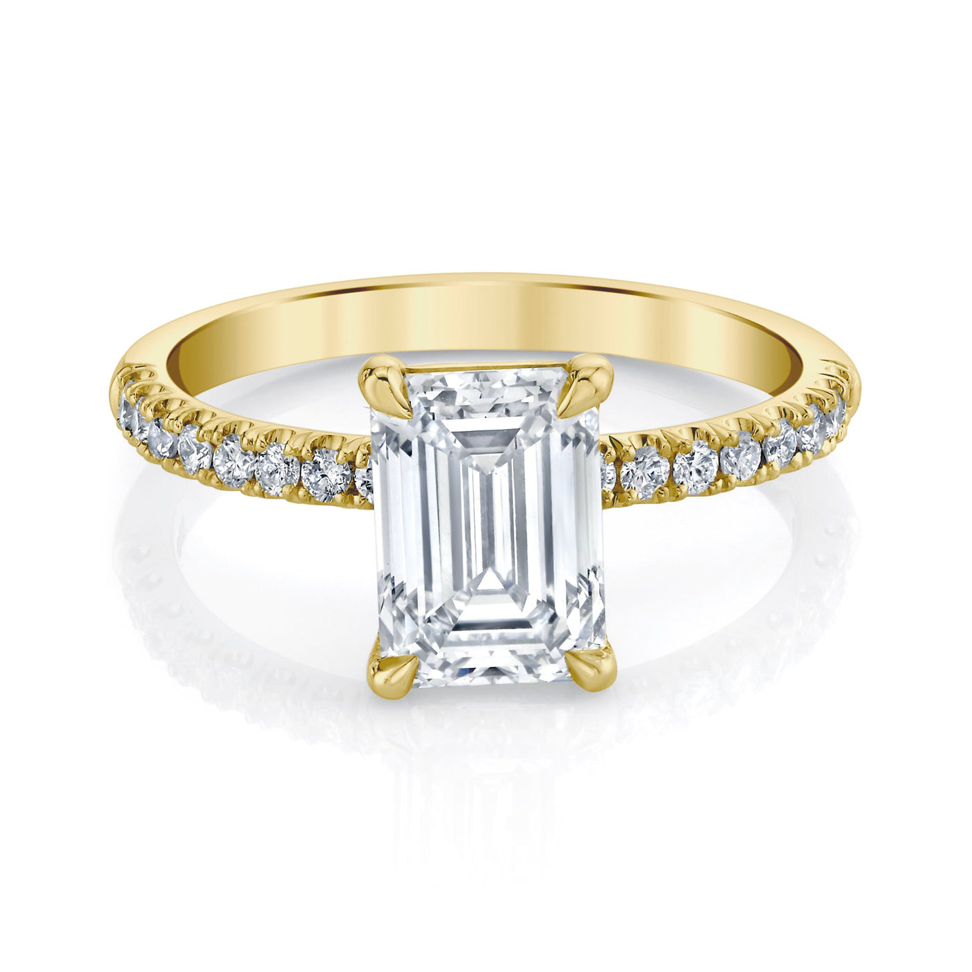 Emerson Fine Jewelry 3ct Everly Emerald Cut Pave Engagement Rings 18K Yellow Gold / 3ct Emerald Cut Lab Grown Diamond - F in Color - VVS in Clarity - Excellent
