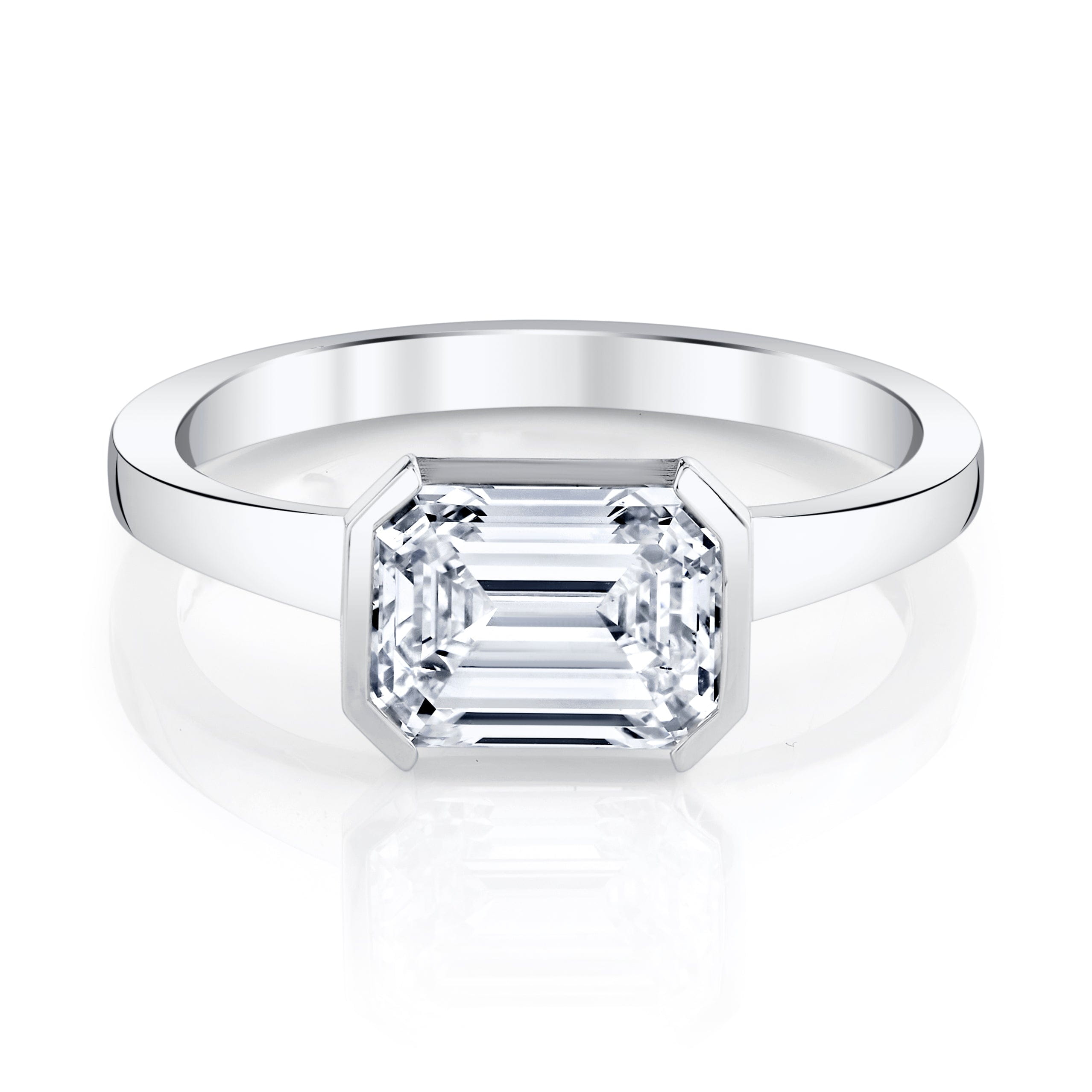 Emerson Fine Jewelry 2.5ct Open Bezel, East-West, Emerald Cut Engagement Rings 18K White Gold / 2.5ct Emerald Cut Lab Grown Diamond - F in Color - VVS in Clarity - Excellent