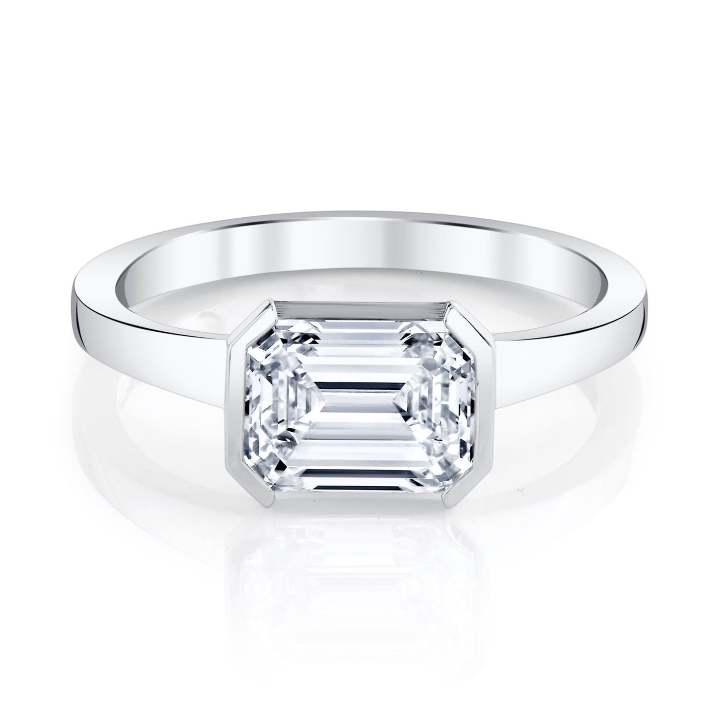 Emerson Fine Jewelry 2.5ct Open Bezel, East-West, Emerald Cut Engagement Rings 18K White Gold / 2.5ct Emerald Cut Lab Grown Diamond - F in Color - VVS in Clarity - Excellent