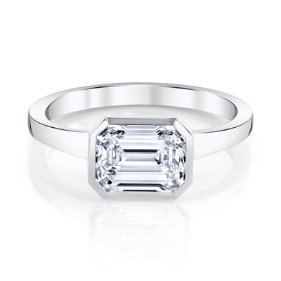 Emerson Fine Jewelry 2.5ct Open Bezel, East-West, Emerald Cut Engagement Rings 18K White Gold / 2.5ct Emerald Cut Lab Grown Diamond - F in Color - VVS in Clarity - Excellent