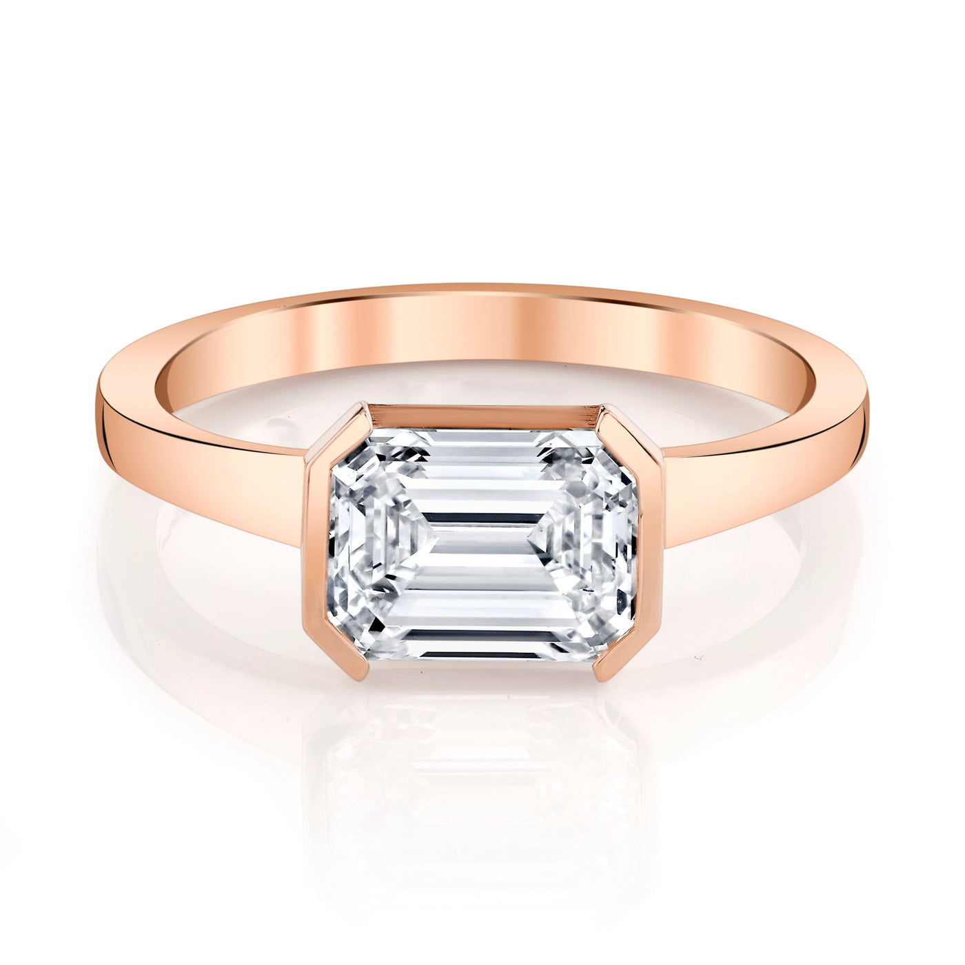 Emerson Fine Jewelry 2.5ct Open Bezel, East-West, Emerald Cut Engagement Rings 18K Rose Gold / 2.5ct Emerald Cut Lab Grown Diamond - F in Color - VVS in Clarity - Excellent