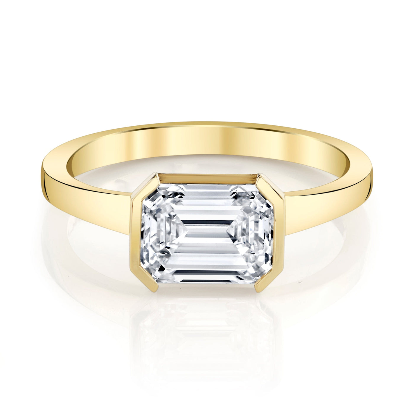 Emerson Fine Jewelry 2.5ct Open Bezel, East-West, Emerald Cut Engagement Rings 18K Yellow Gold / 2.5ct Emerald Cut Lab Grown Diamond - F in Color - VVS in Clarity - Excellent
