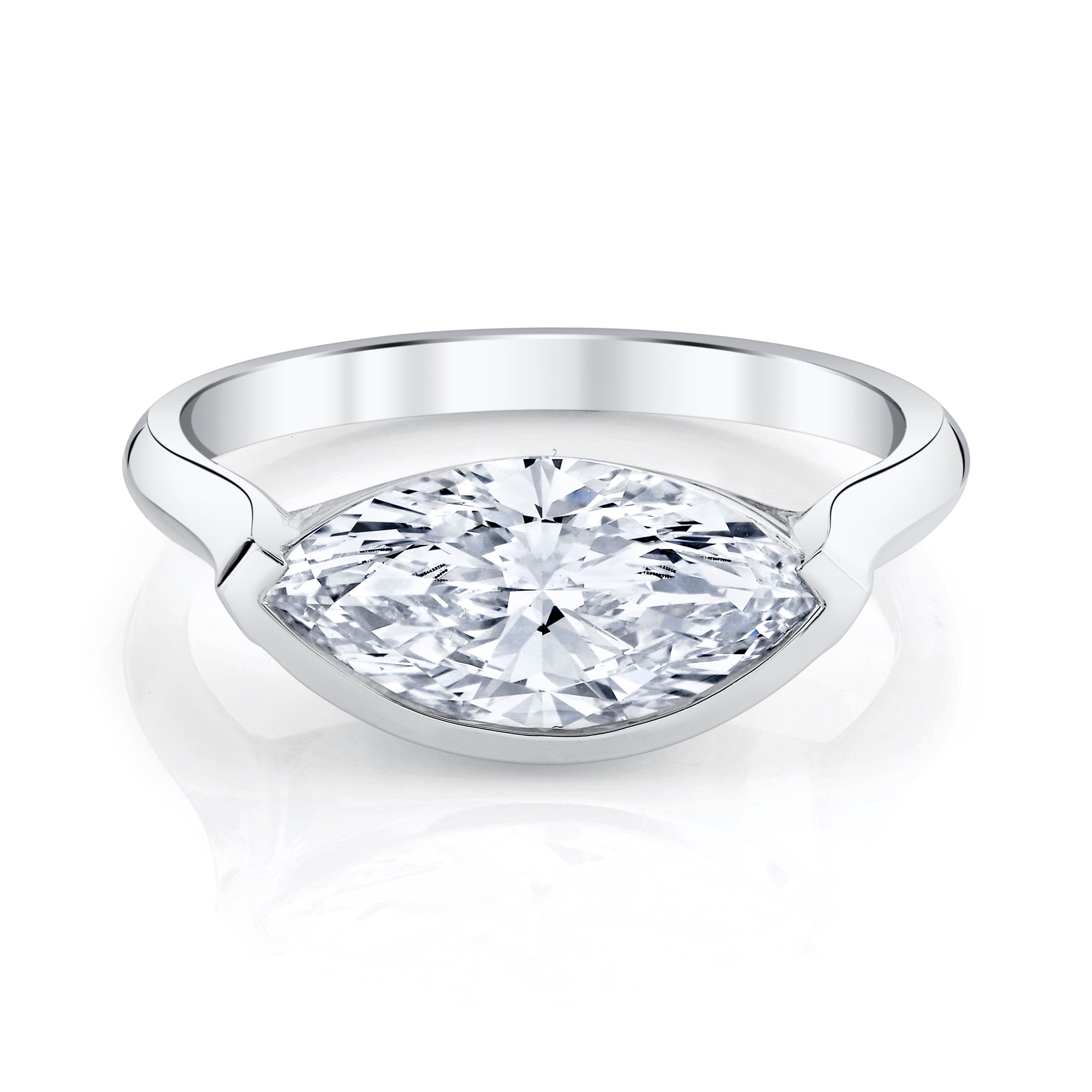 Emerson Fine Jewelry 3ct Open Bezel East-West Marquise Engagement Rings 18K White Gold / 3ct Emerald Cut Lab Grown Diamond - F in Color - VVS in Clarity - Excellent