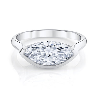 Emerson Fine Jewelry 3ct Open Bezel East-West Marquise Engagement Rings 18K White Gold / 3ct Emerald Cut Lab Grown Diamond - F in Color - VVS in Clarity - Excellent