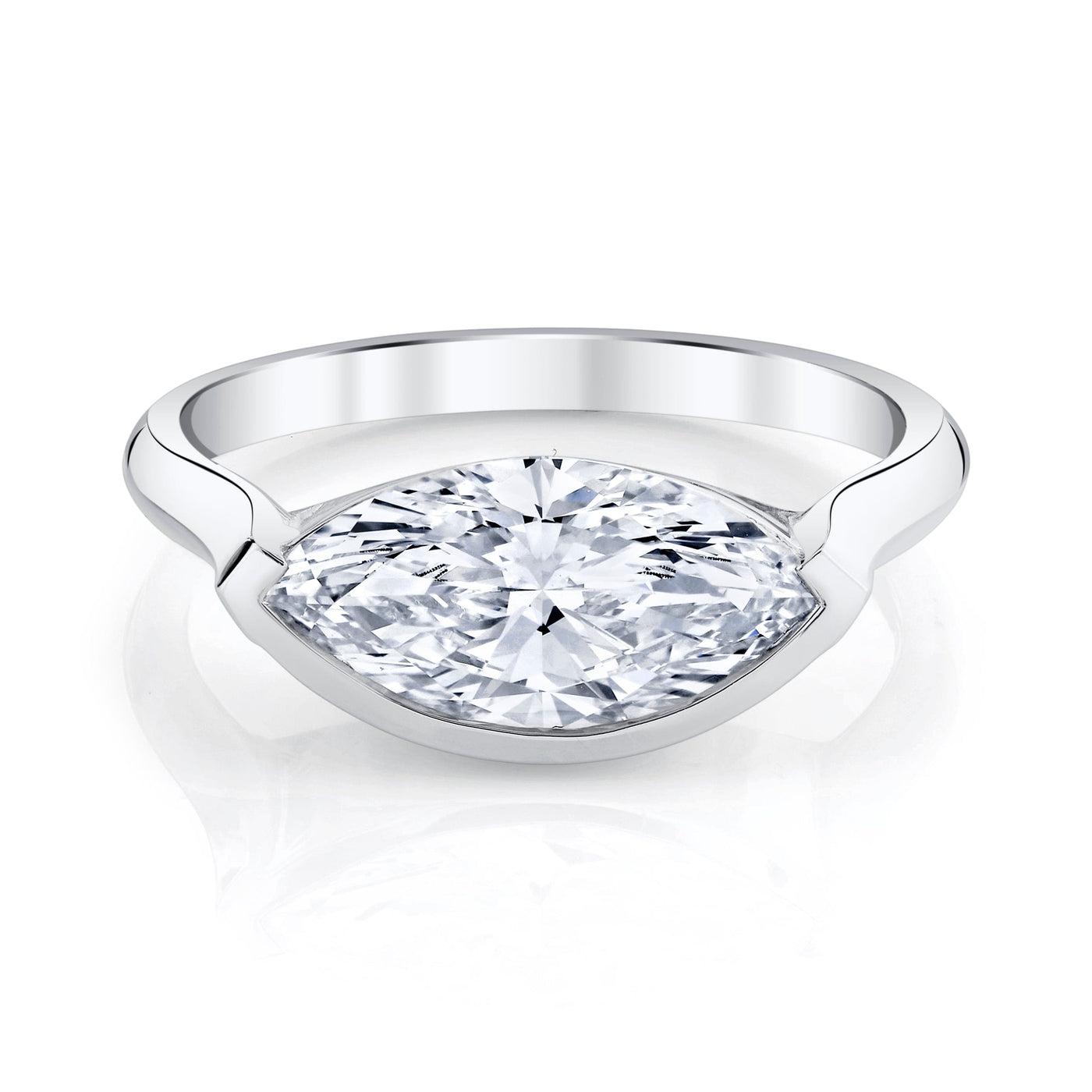Emerson Fine Jewelry 2.5ct Open Bezel East-West Marquise Engagement Rings 18K White Gold / 2.5ct Emerald Cut Lab Grown Diamond - F in Color - VVS in Clarity - Excellent