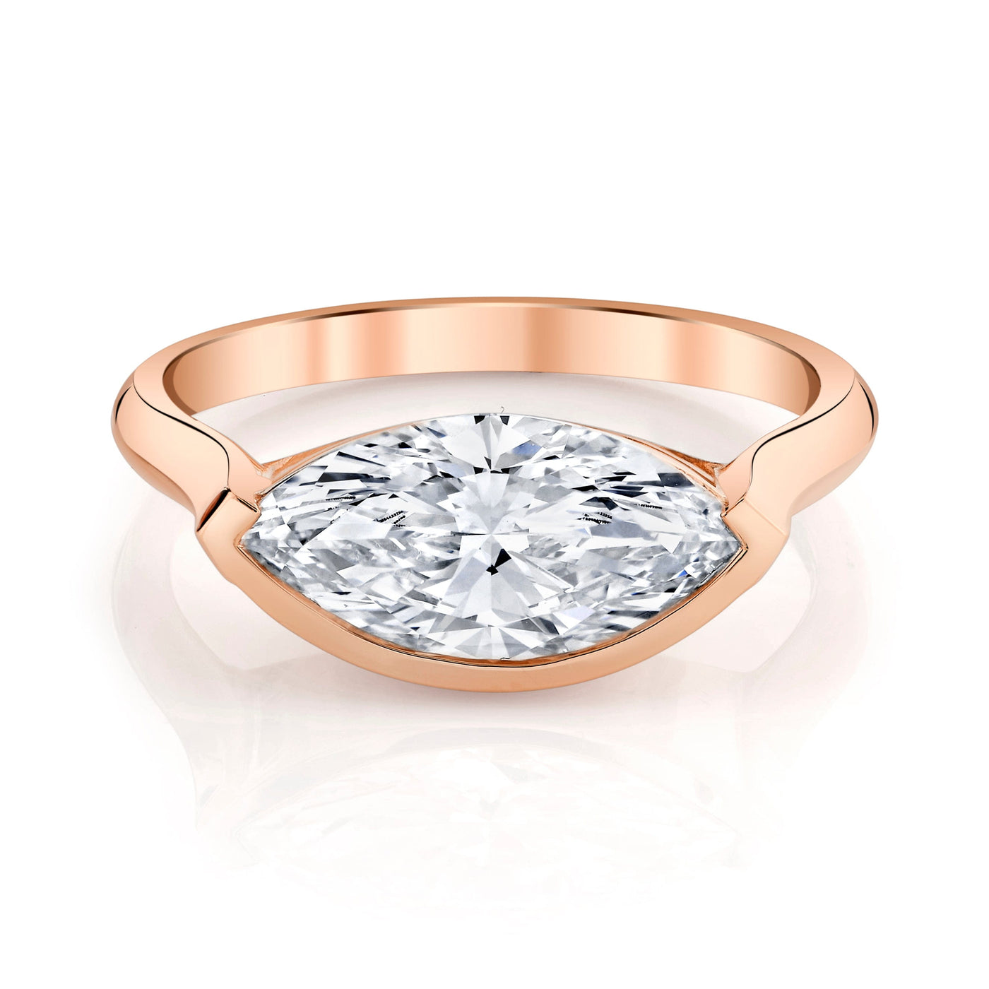 Emerson Fine Jewelry 2.5ct Open Bezel East-West Marquise Engagement Rings 18K Rose Gold / 2.5ct Emerald Cut Lab Grown Diamond - F in Color - VVS in Clarity - Excellent