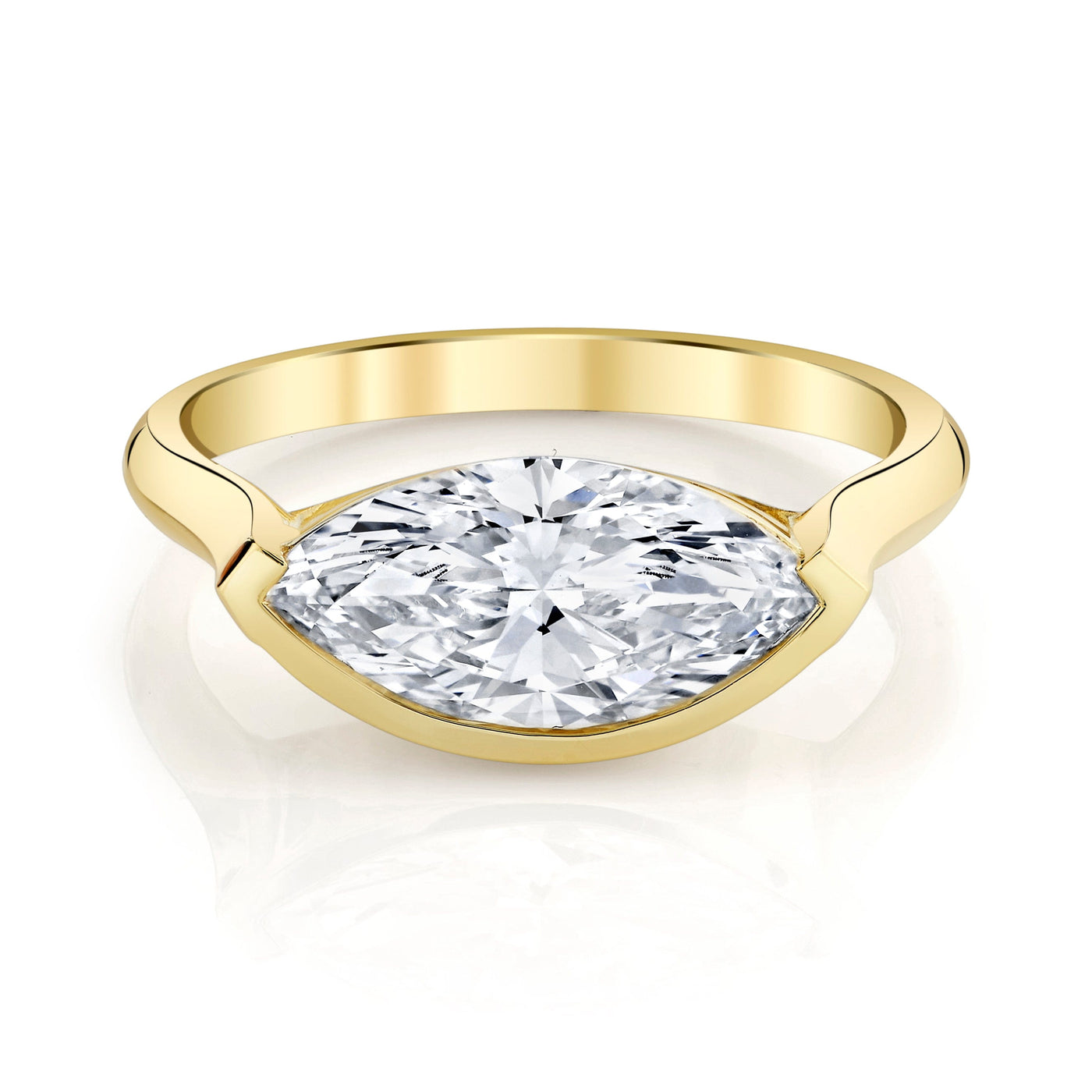 Emerson Fine Jewelry 3ct Open Bezel East-West Marquise Engagement Rings 18K Yellow Gold / 3ct Emerald Cut Lab Grown Diamond - F in Color - VVS in Clarity - Excellent