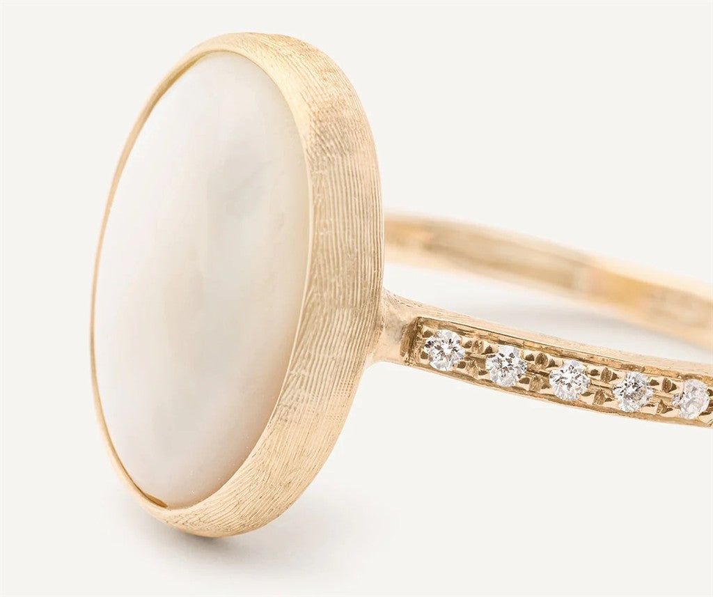 Marco Bicego 18K Yellow Gold Marco Bicego Mother of Pearl Ring with Diamond Pave Shank Rings - Women's