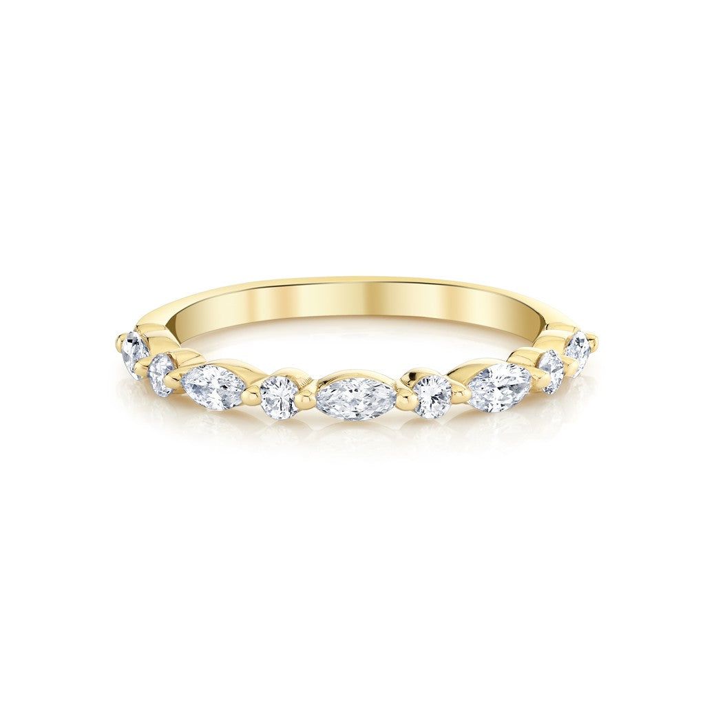 18K Yellow Gold Mix Shape Shared Prong Diamond Band