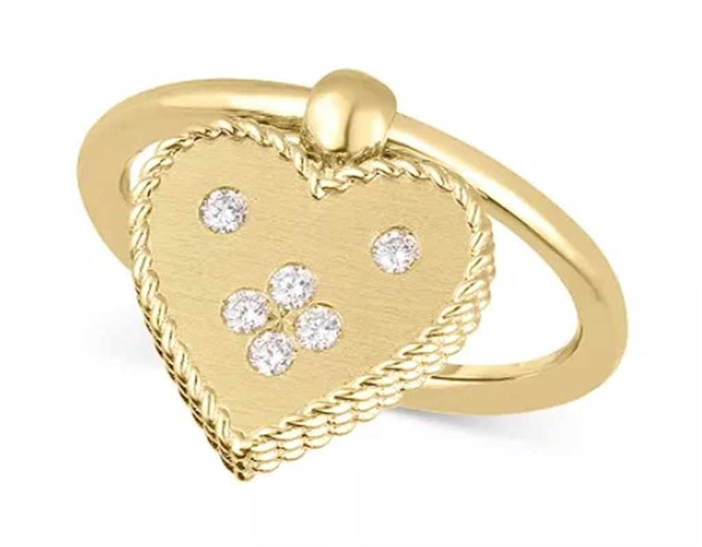18K Yellow Gold Roberto Coin Diamond Venetian Princess Heart Ring