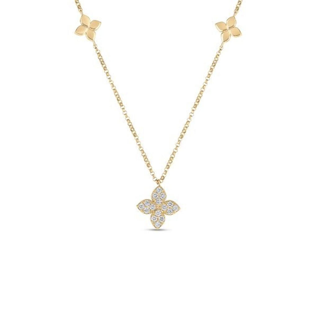 Roberto Coin 18K Yellow Gold Roberto Coin Love by the Inch Diamond Flower Station Necklace Pendants