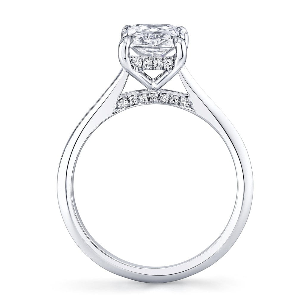 Emerson Fine Jewelry Mia Radiant Platinum, Knife Edge Shank, Diamonds on Bridge & Under Halo Engagement Rings