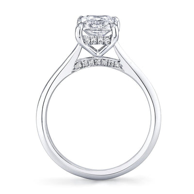 Emerson Fine Jewelry Mia Radiant Platinum, Knife Edge Shank, Diamonds on Bridge & Under Halo Engagement Rings