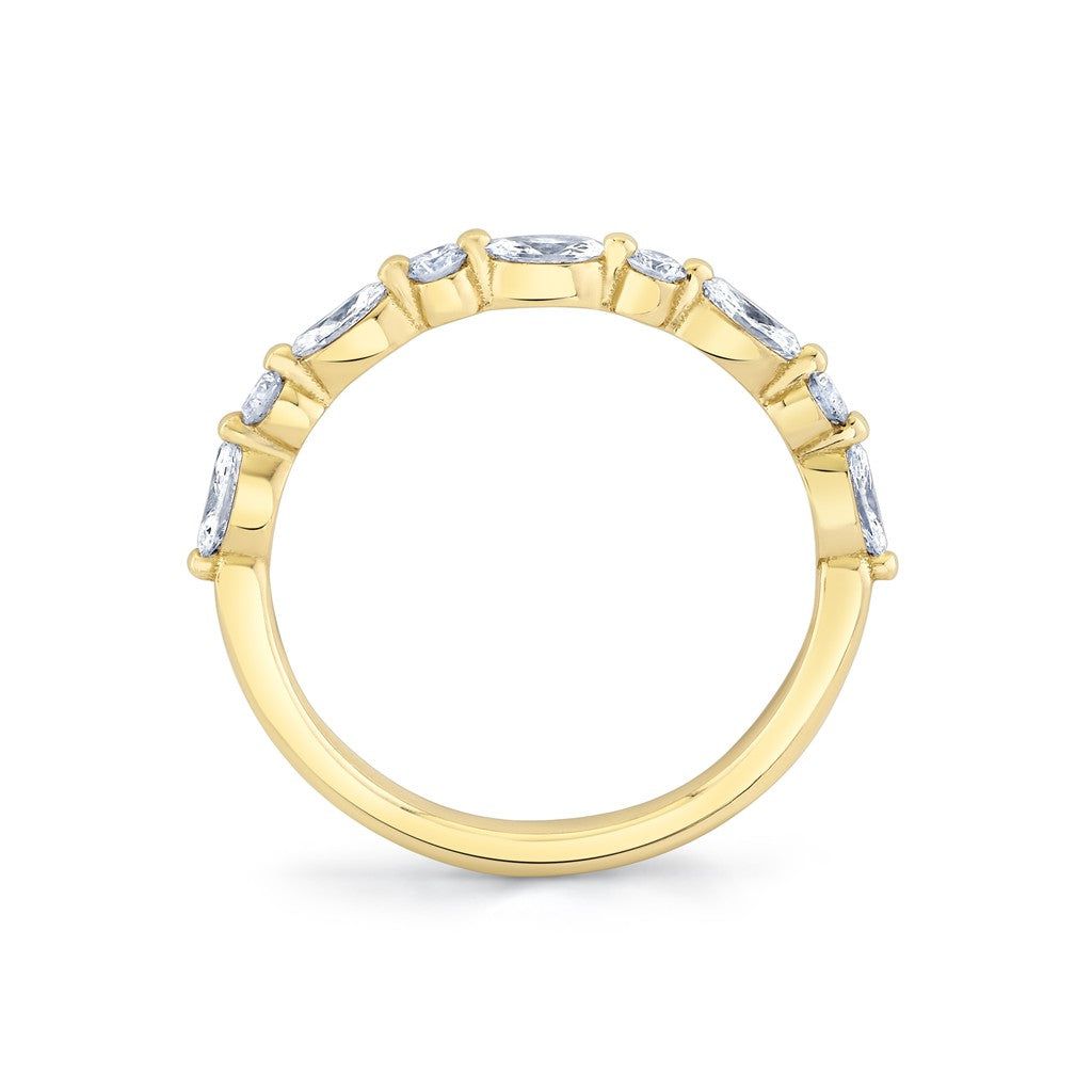 18K Yellow Gold Mix Shape Shared Prong Diamond Band