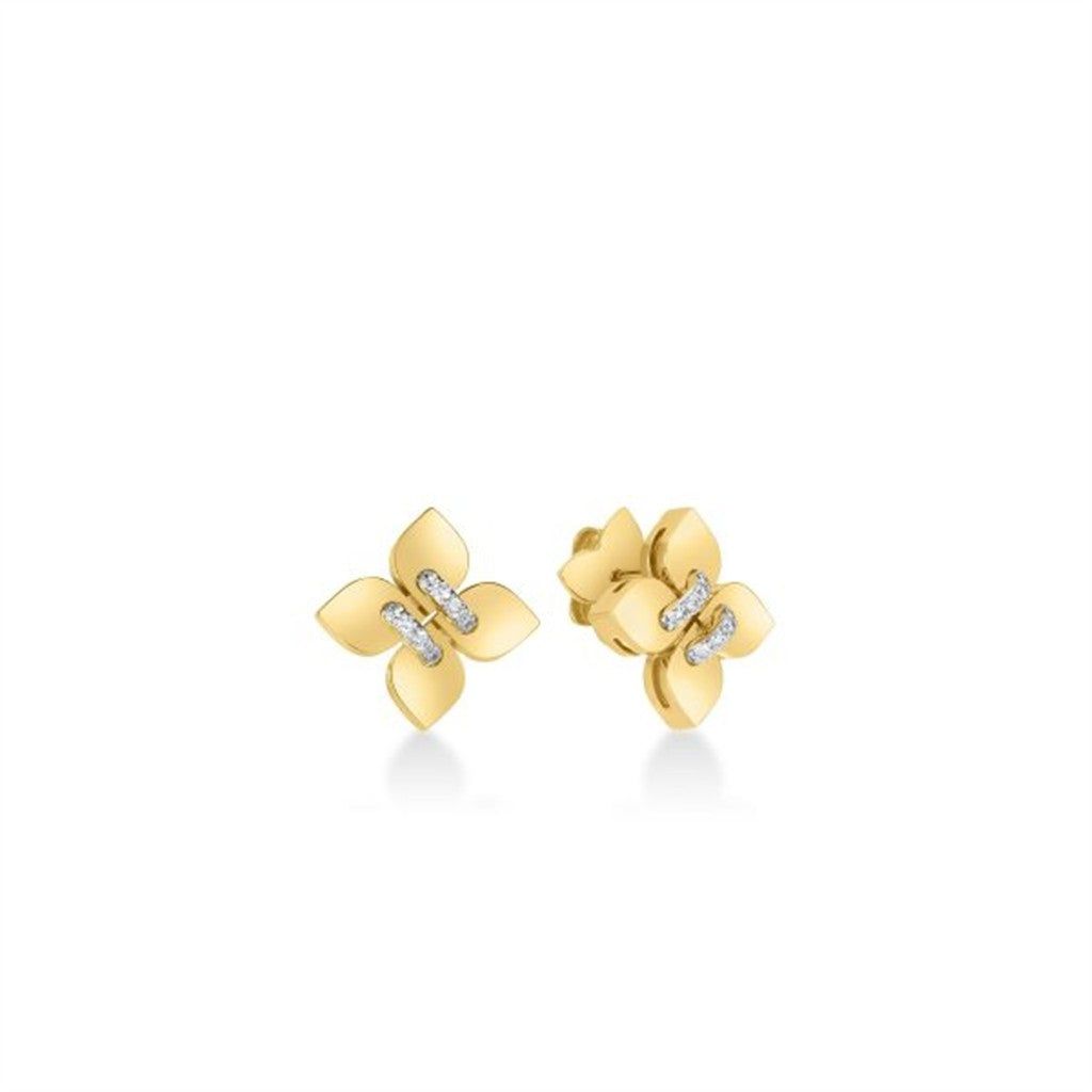 18K Yellow & White Gold Roberto Coin Love in Verona Diamond Flower Earrings