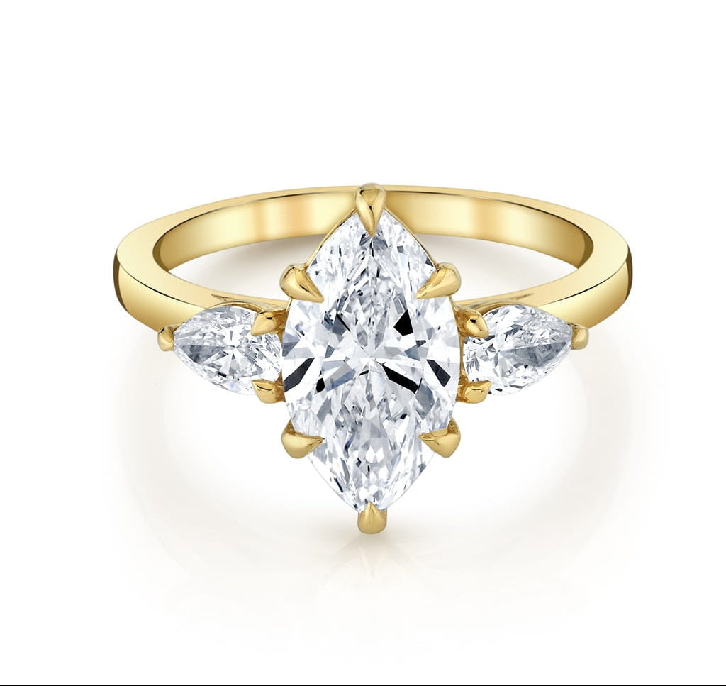 Emerson Fine Jewelry 18K Yellow Gold Marquise Three Stone Diamond Engagement Ring Engagement Rings