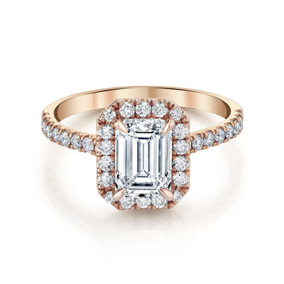 Emerson Fine Jewelry 18K Rose Gold Mia Emerald Halo With Pave Diamond Engagement Ring Engagement Rings