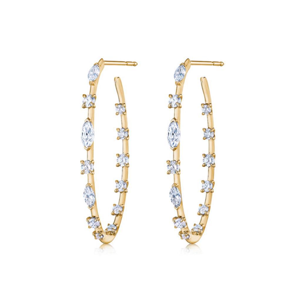 Kwiat 18K Yellow Gold Kwiat Starry Night Hoop Earrings with Round and Marquise Diamonds Earrings