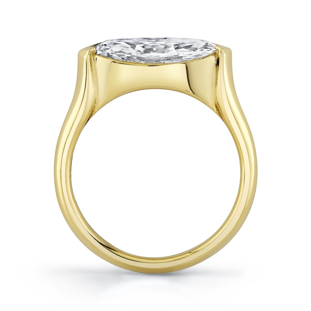 18K Yellow Gold Open Bezel East-West Marguise Cut Diamond Engagement Ring