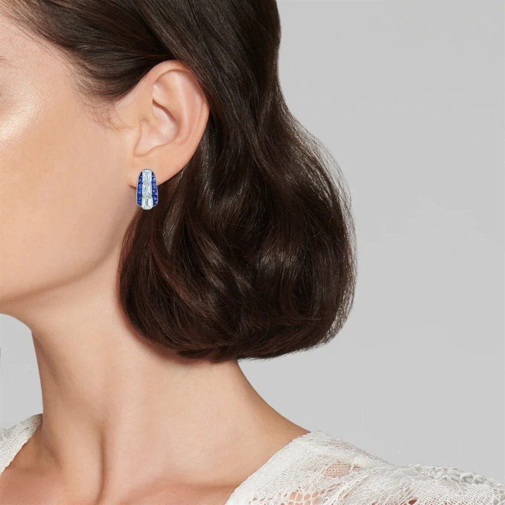 Kwiat 18K White Gold Kwiat Ashoka Diamond Huggie Earrings with Sapphires Earrings