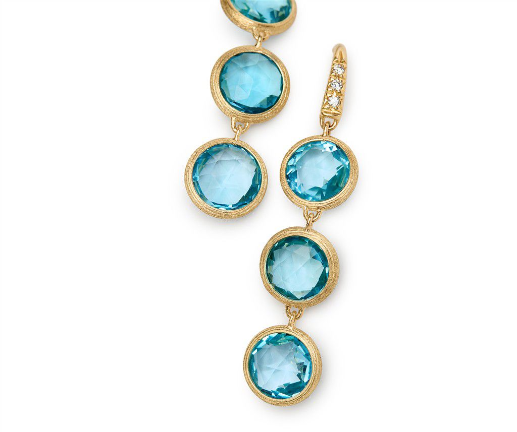18K Yellow Gold Marco Bicego Drop Earrings with Three Topazes and Diamonds