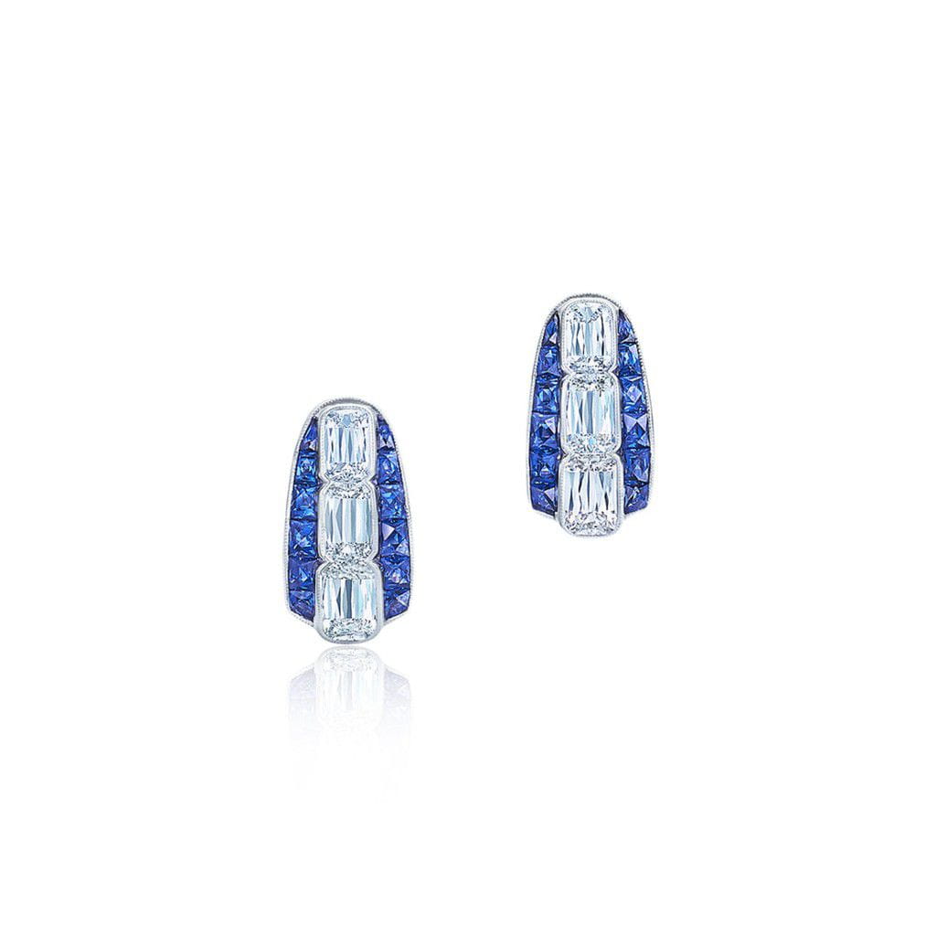 Kwiat 18K White Gold Kwiat Ashoka Diamond Huggie Earrings with Sapphires Earrings