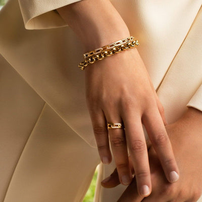 18K Yellow Gold Roberto Coin Navarra Diamond Chain Link Bangle