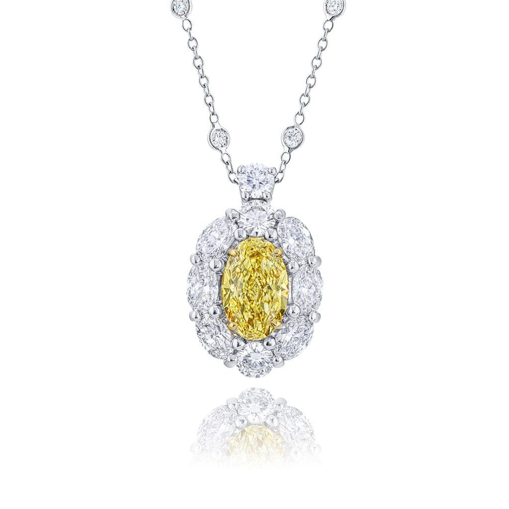 JB Star Platinum & 18K Yellow Gold JB Star Fancy Yellow Oval Diamond Pendant Pendants