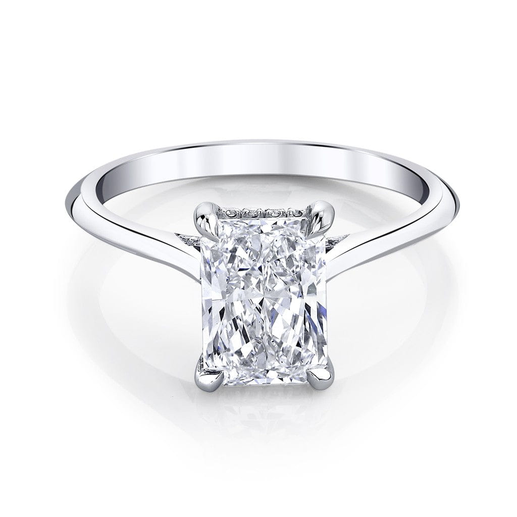 Emerson Fine Jewelry Mia Radiant Platinum, Knife Edge Shank, Diamonds on Bridge & Under Halo Engagement Rings