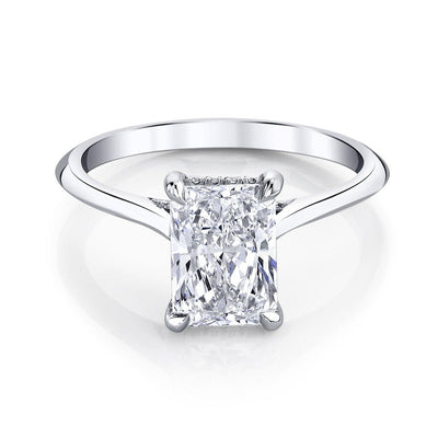 Emerson Fine Jewelry Mia Radiant Platinum, Knife Edge Shank, Diamonds on Bridge & Under Halo Engagement Rings
