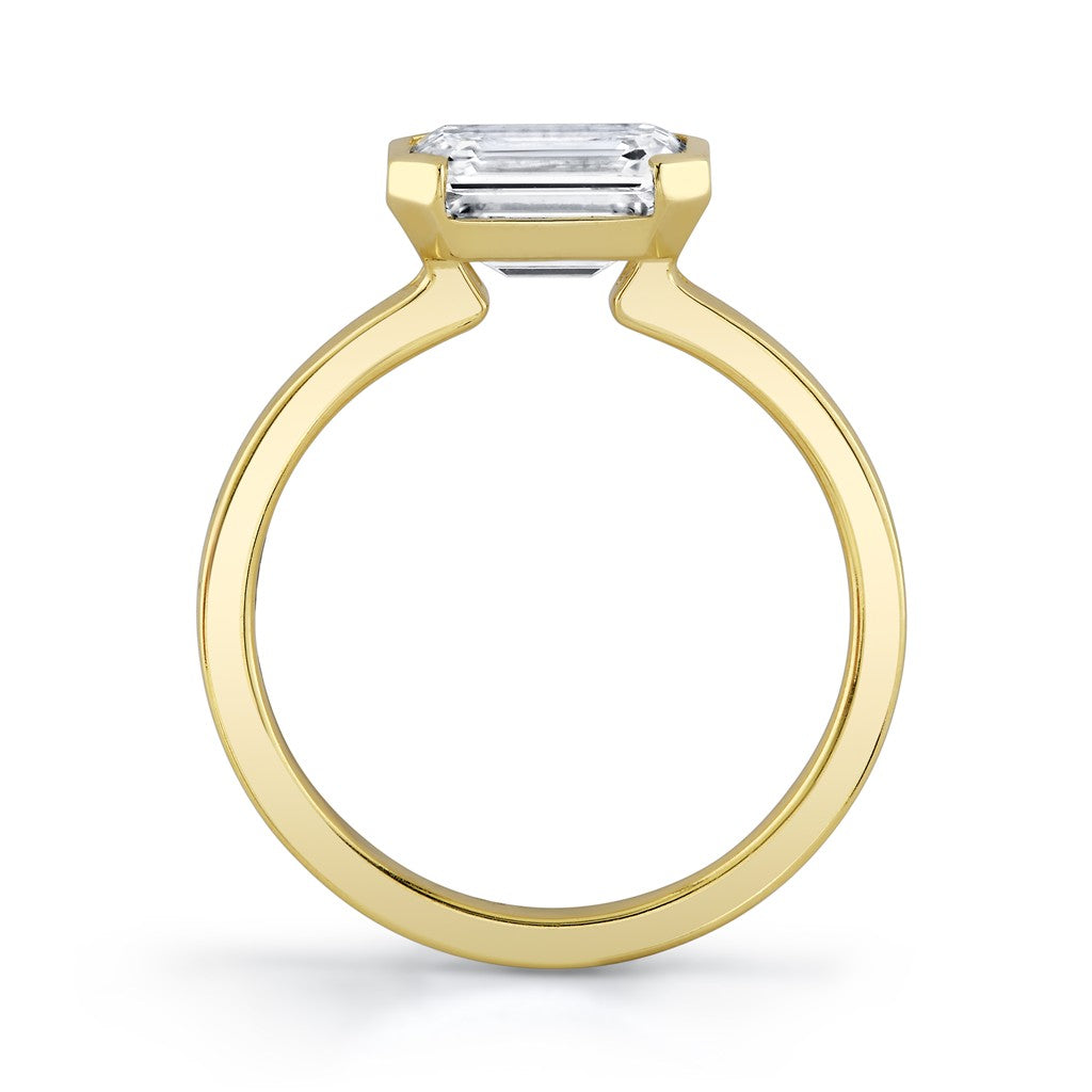 18K Yellow Gold Open Bezel East-West Emerald Cut Diamond Engagement Ring