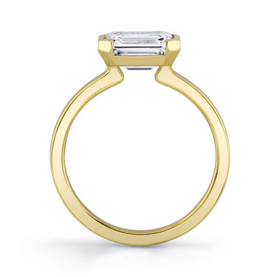 18K Yellow Gold Open Bezel East-West Emerald Cut Diamond Engagement Ring