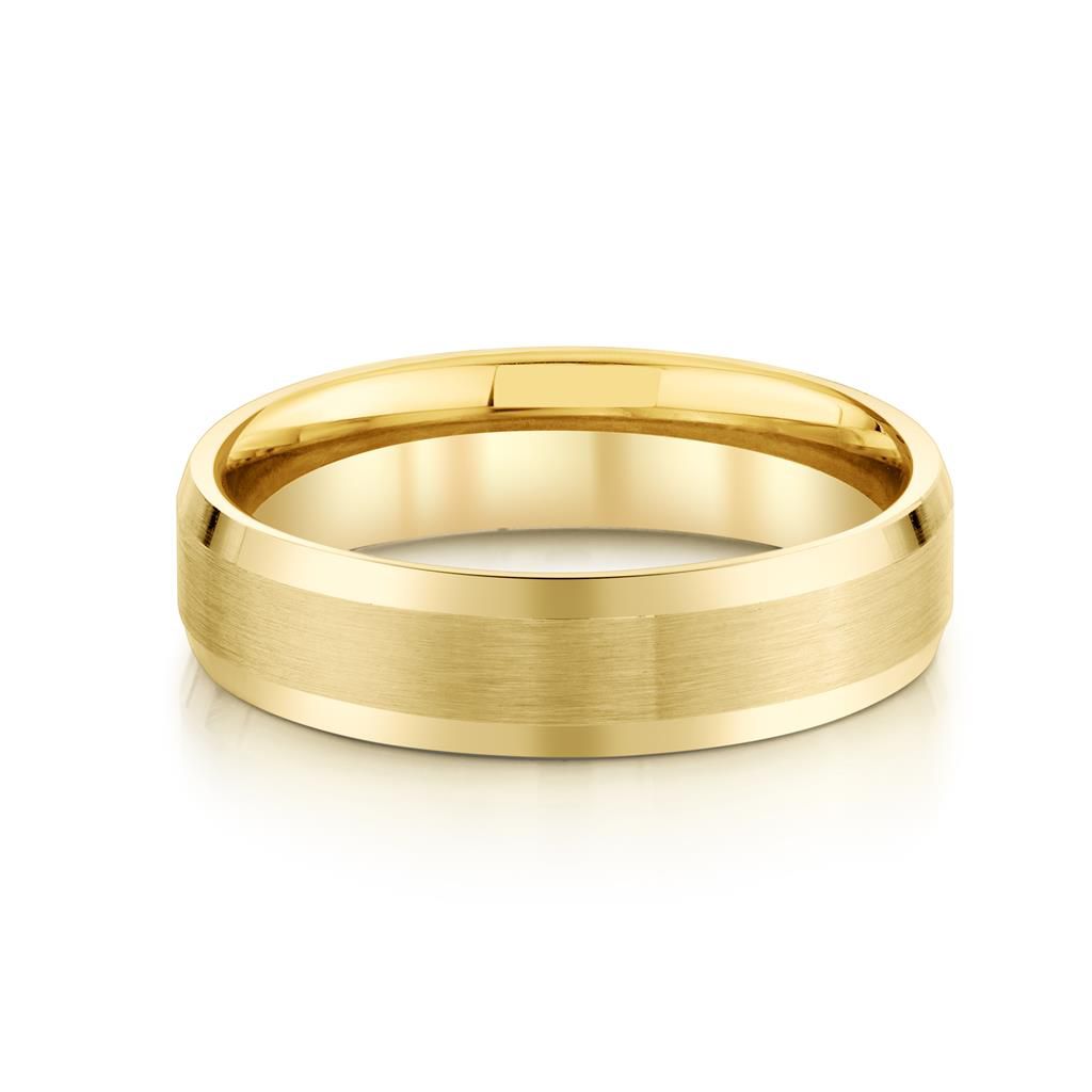 Benchmark 18K Yellow Gold 6mm Beveled Edge Band Rings - Men's