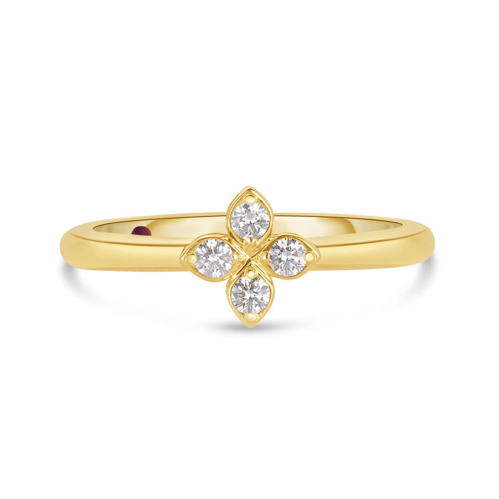 Roberto Coin 18K Yellow Gold Roberto Coin Small Pave Diamond Flower Ring Rings - Women's