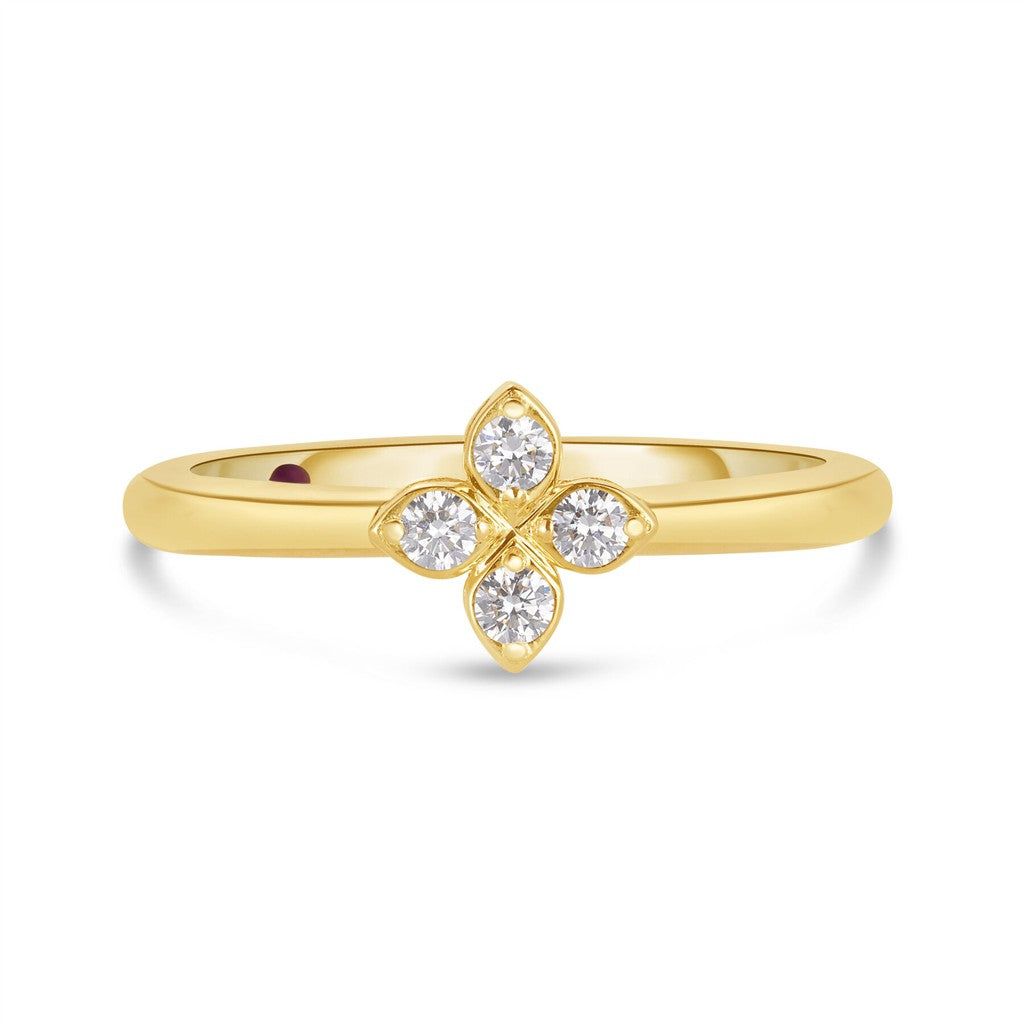 Roberto Coin 18K Yellow Gold Roberto Coin Small Pave Diamond Flower Ring Rings - Women's