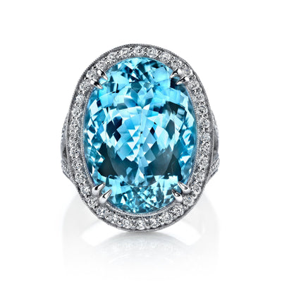 Emerson Fine Jewelry Platinum Oval Cut Aquamarine & Diamond Engagement Ring Engagement Rings